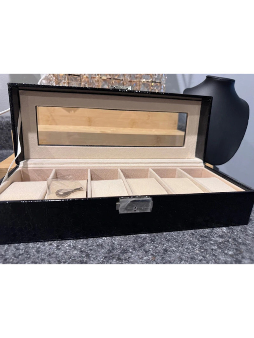 6 slotted watch storage box, black, NEW